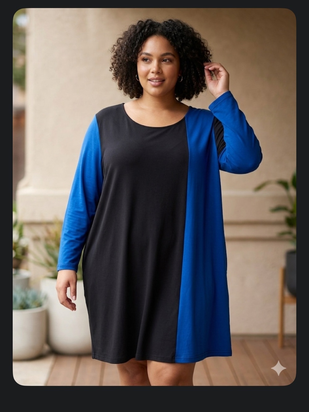 Ulla Popken Black Top with Teal Logo Tag